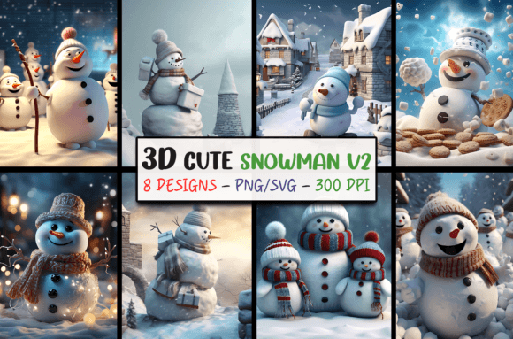 3D Christmas Backgrounds Snowman SVG V02: High-Res Holiday Art