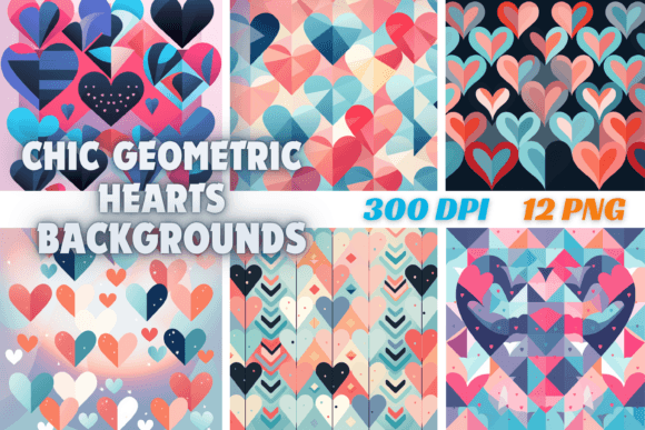 Chic Geometric Hearts Backgrounds: Modern Design Assets